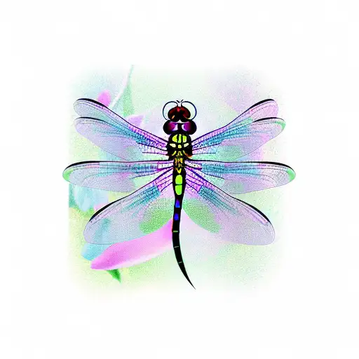 A Dragonfly Flying Through A Field Of Orchids In Full Bloom