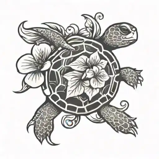 Turtle Hibiscus Flower Intertwined