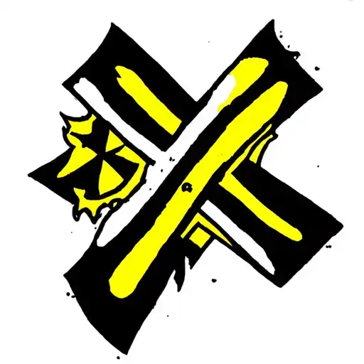 A Yellow And Black Cross With The Colors On The Cross