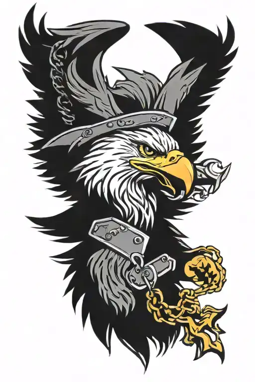 Dog Tags Dangling From Eagles Beak Open