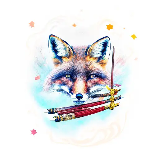 Fox Samurai With Three Swords Midit Under A Tree