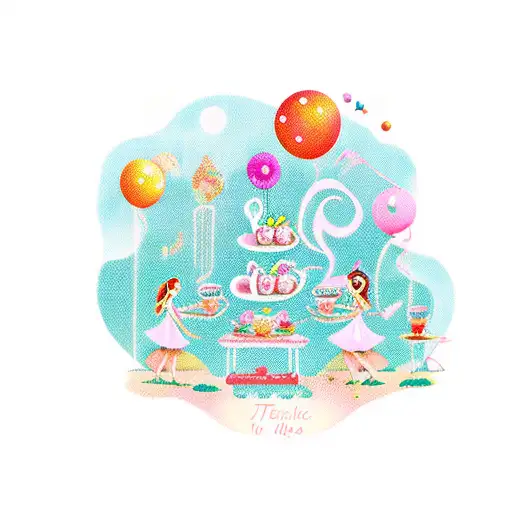 A Whimsical Tea Party On A Planet With Music Notes Floating Around