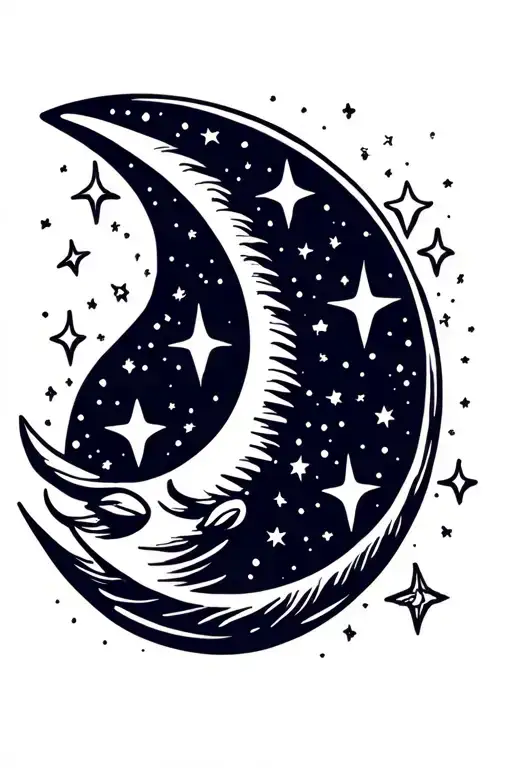 Crescent Moon Surrounded By Stars