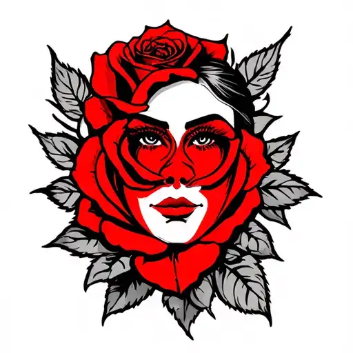 Rose Face Tattoo Red Black And White