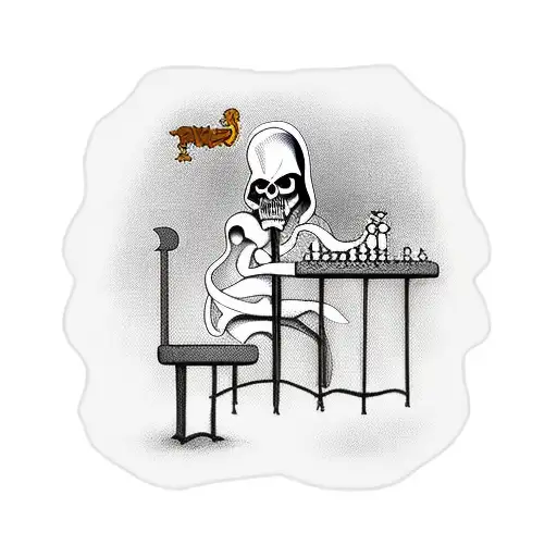 Grim Reaper Playing Chess With A Whisky