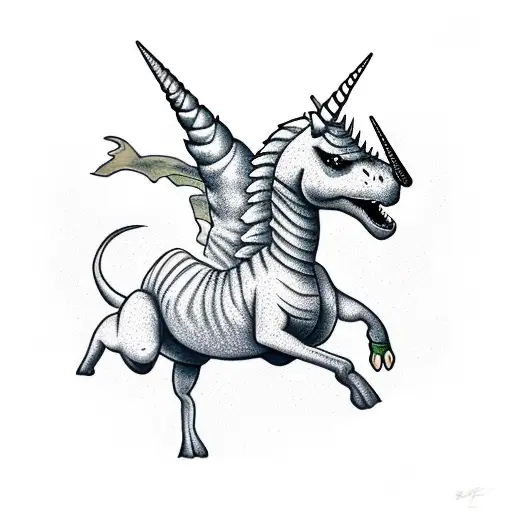 Unicorn Riding A Dinosaur