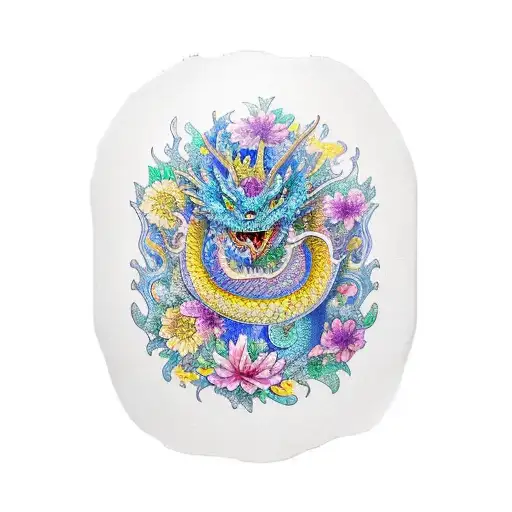 Dragon De Viaje De Chijiro Con Flores De Loto Y Cerezos