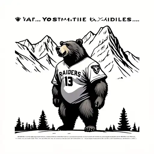 Yosemite Valley With A Bear Wearing A Raiders Jersey