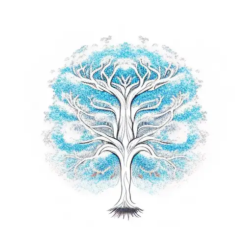 A Majestic Tree Of Life With Intricate Ocean Waves As Its Roots