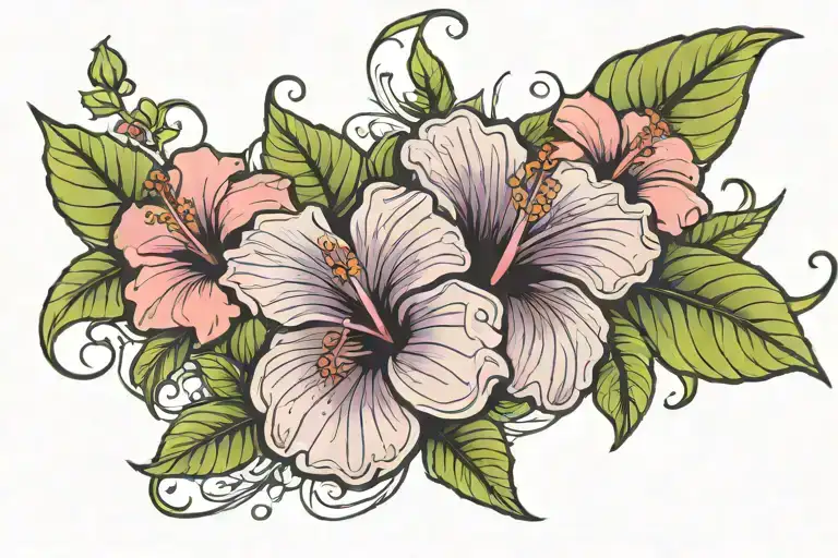 Breast Cancer Ribbon And Hibiscus Flowers