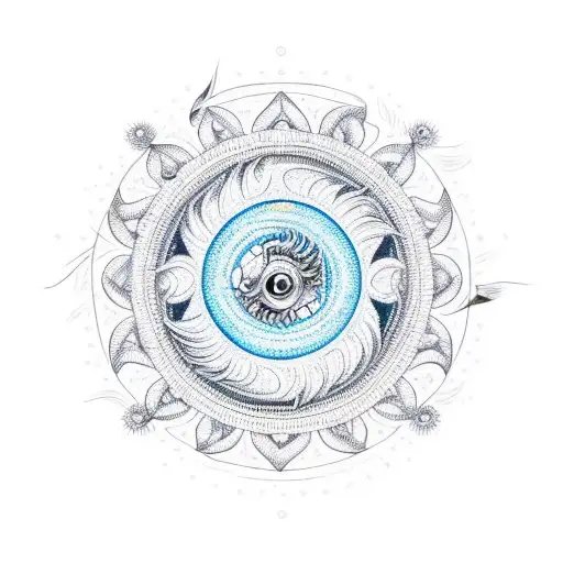 An Intricate Design Of Animals Forming A Circle Around The Sun Rising Over The Ocean