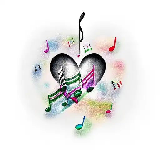 Music Notes Forming A Heart Shape With A Baby's Footprint In The Center