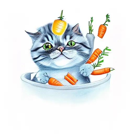 Cute Cat In A Tree Eating Carrots