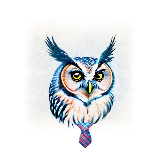 Create A Graphic Of An Owl Wearing Suspenders To Be Used As A Tattoo Design