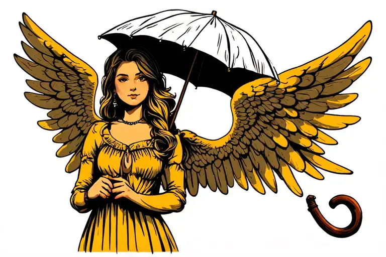 Female Angel Holding Umbrella