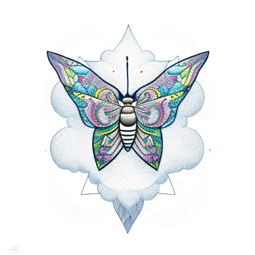 Moth With A Moon And Flowers