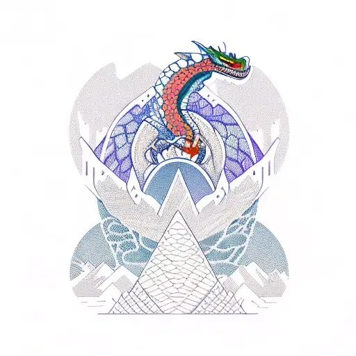 Ouroboros Dragon Eatting Its Own Tail With The Scales In The Shape Of A Mountain Range