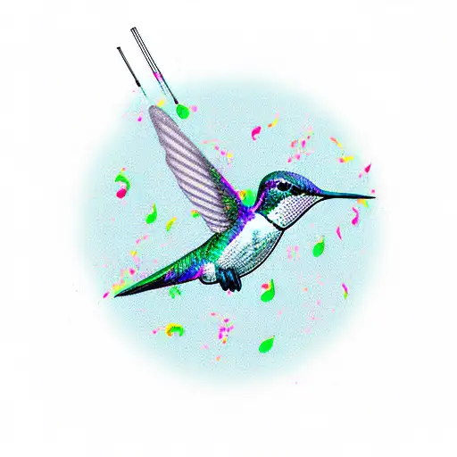 A Hummingbird Surrounded By A Swirling Music Staff