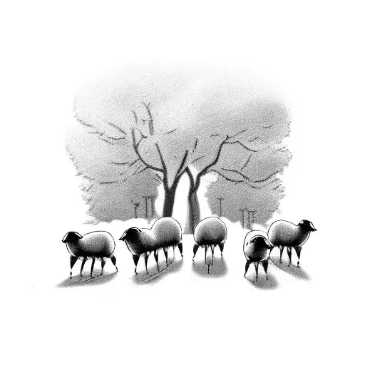 Black Sheep Walking Away From Flock Of Sheep