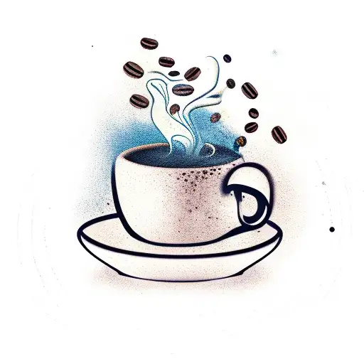 A Whimsical Coffee Cup Surrounded By Swirling Steam And Coffee Beans