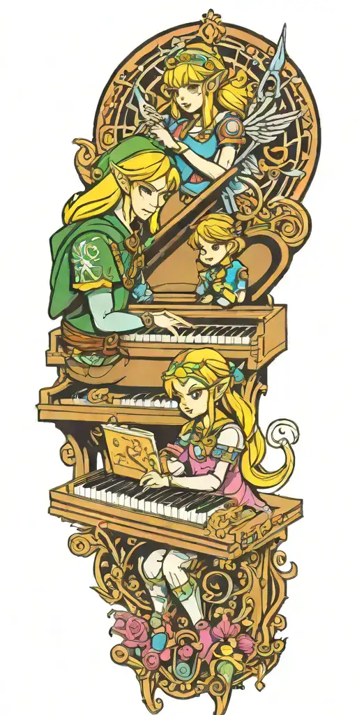 Link And Zelda Playing Piano