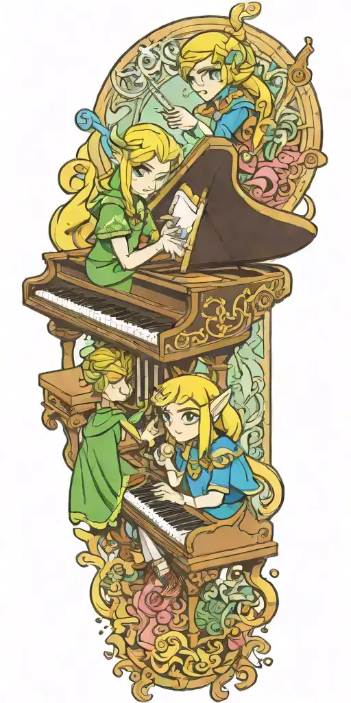Link And Zelda Playing Piano