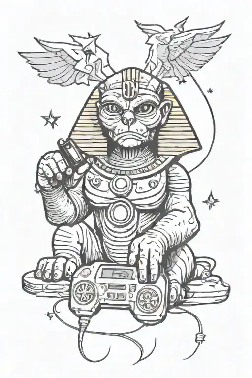 A Sphinx Playing A Video Game Controller With Stars In The Background