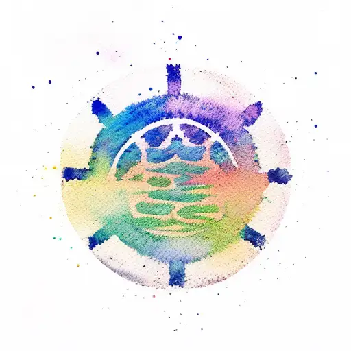 A Watercolor Painting Of A Zen Circle With A Samurai Silhouette In The Background