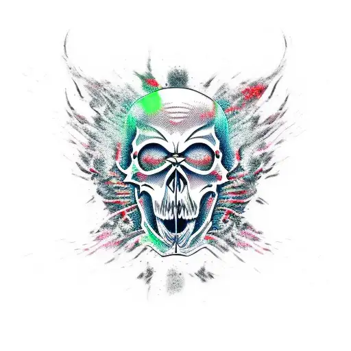 A Death Metal Skull With A Japanese Demon Mask Overlay