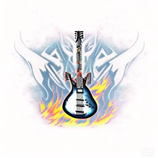 A Thrash Metal Themed Guitar Shredding Through A Sea Of Flames
