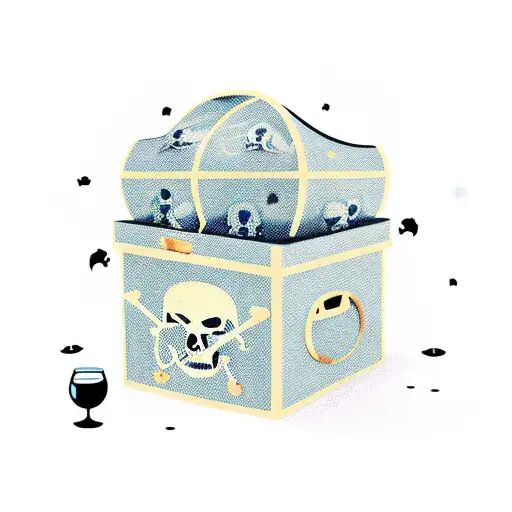 Sexy Pirate Girl Sitting On A Treasure Chest With Skulls