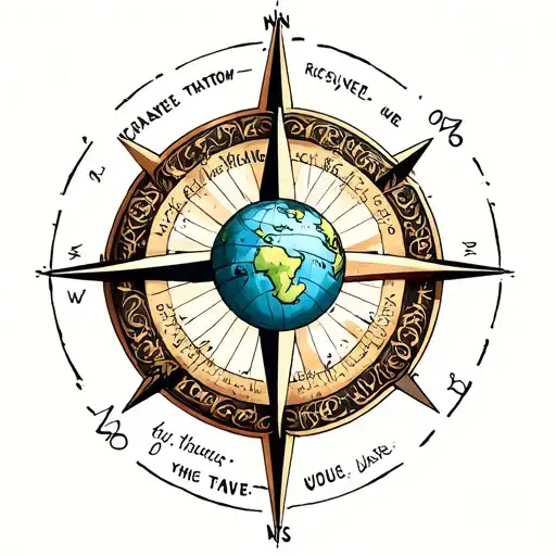 An Intricate Compass Rose With A Globe In The Center Surrounded By Travel Quotes