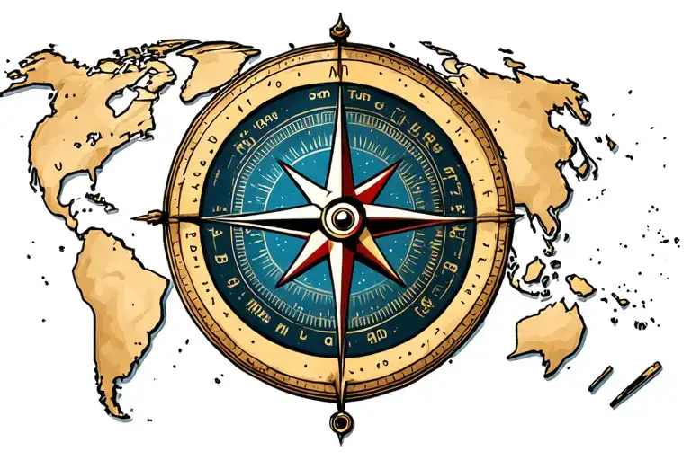 Wrold Map With Compass Rose Coming