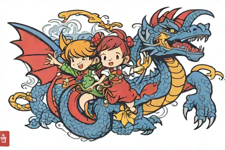 Dragon Chihiro Flying With Orchidee In Red