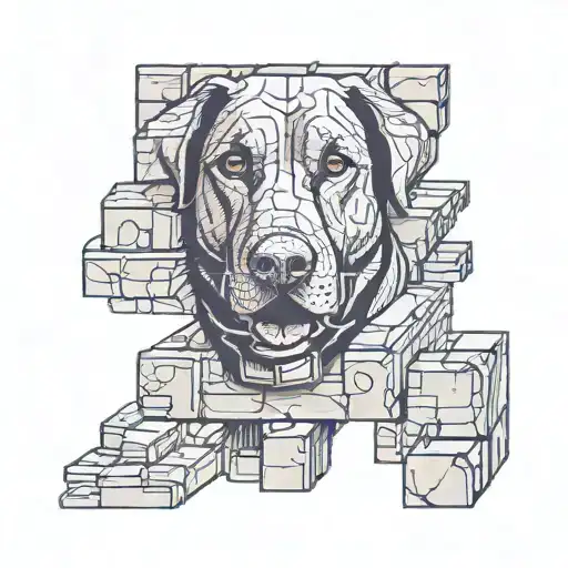 A Cinder Block In The With The Ears Of A Black Labrador Dog