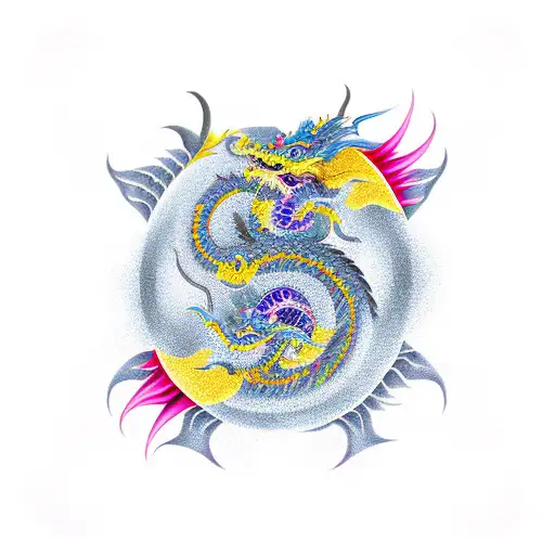 Feminine Fierce Asian Dragon With Yin Yang
