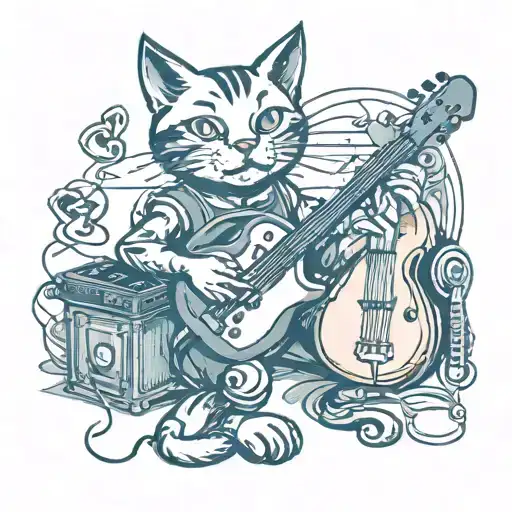Create A Tattoo Featuring A Cat Playing A Musical Instrument In A New-school Style