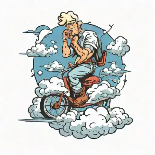 A Man Riding A Cloud Filled Sky