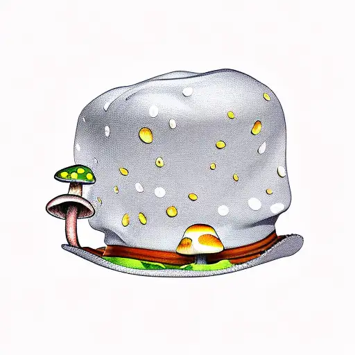 A Frog In A Hat Sits On A Stump With Mushrooms
