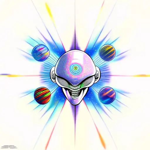 Cartoon Alien Third Eye In Space Fine Line