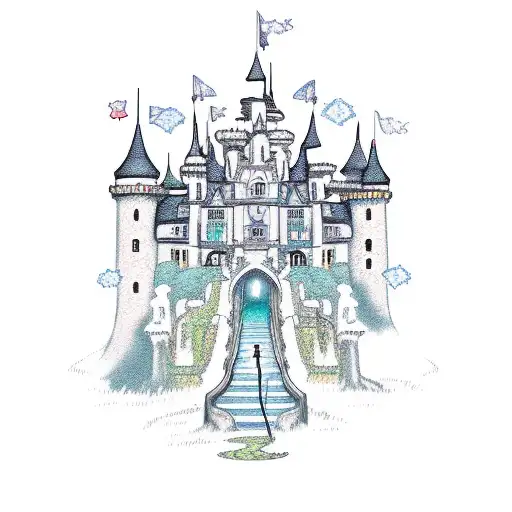 An Intricate Design Of A Fairy Tale Castle With Winding Staircases And Turrets