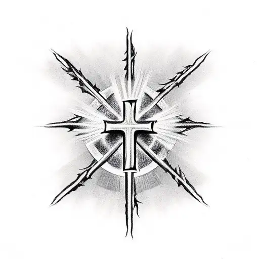 Cross With Fire Around It And Jesus's Crown Of Thorns Above It