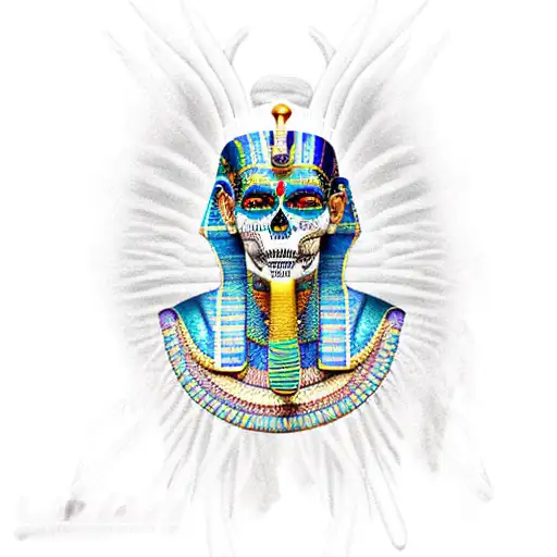 An Egyptian Pharaoh Adorned With Dia De Los Muertos Face Paint