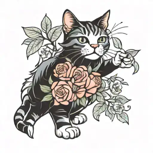 Cat Holding Flowers