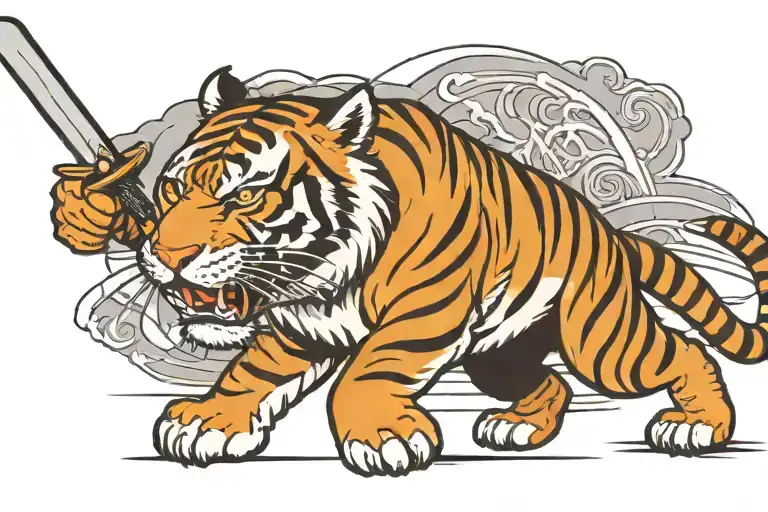 Tiger With Katana Sword Running Alongside