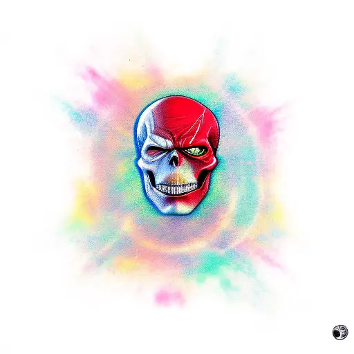 Red Skull With Pink Sun