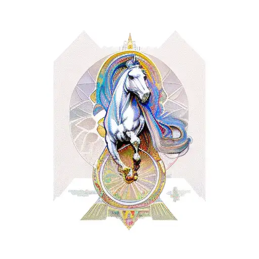 Alfons Mucha Styled Horse Vintage Colors Epic Deamatic Sculpture Pose