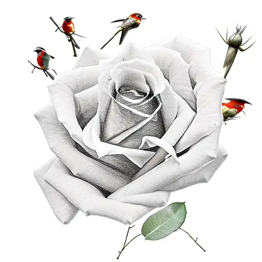 Robin Bird On A Rose Stem