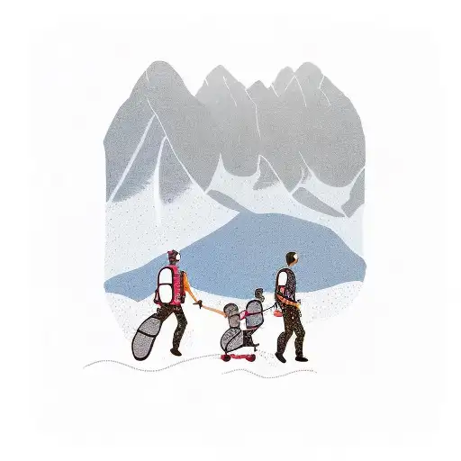 A Tattoo Design Of A Father And Daughter Hiking In The Blue Ridge Mountains