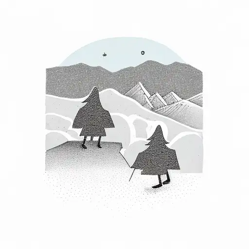 A Tattoo Design Of A Father And Daughter Hiking In The Blue Ridge Mountains